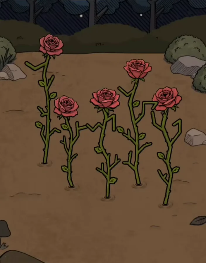 Сцена «розы на стеблях» на уровне 14 в Flower Forest до решения