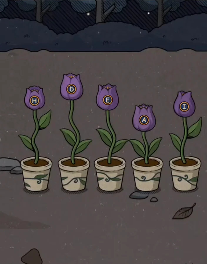 Сцена «фиолетовые тюльпаны в горшках» на уровне 69 в Flower Forest до решения