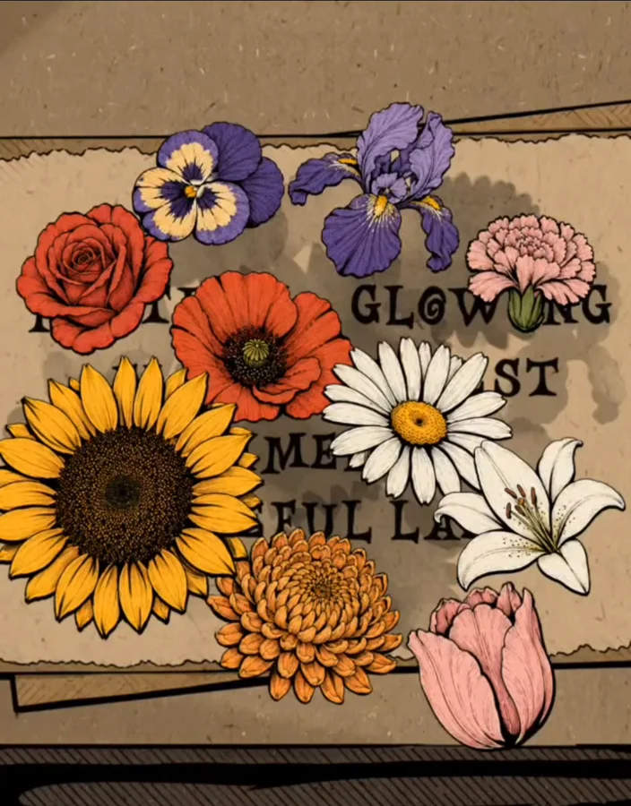 Сцена «цветы поверх надписи» на уровне 70 в Flower Forest до решения