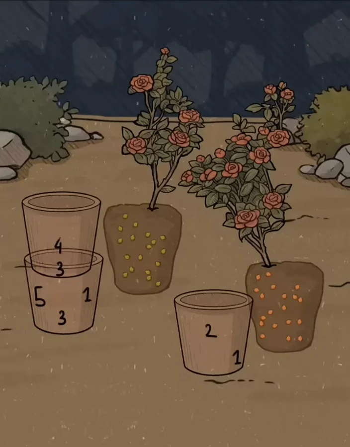 Сцена «горшки и кусты роз» на уровне 82 в Flower Forest до решения